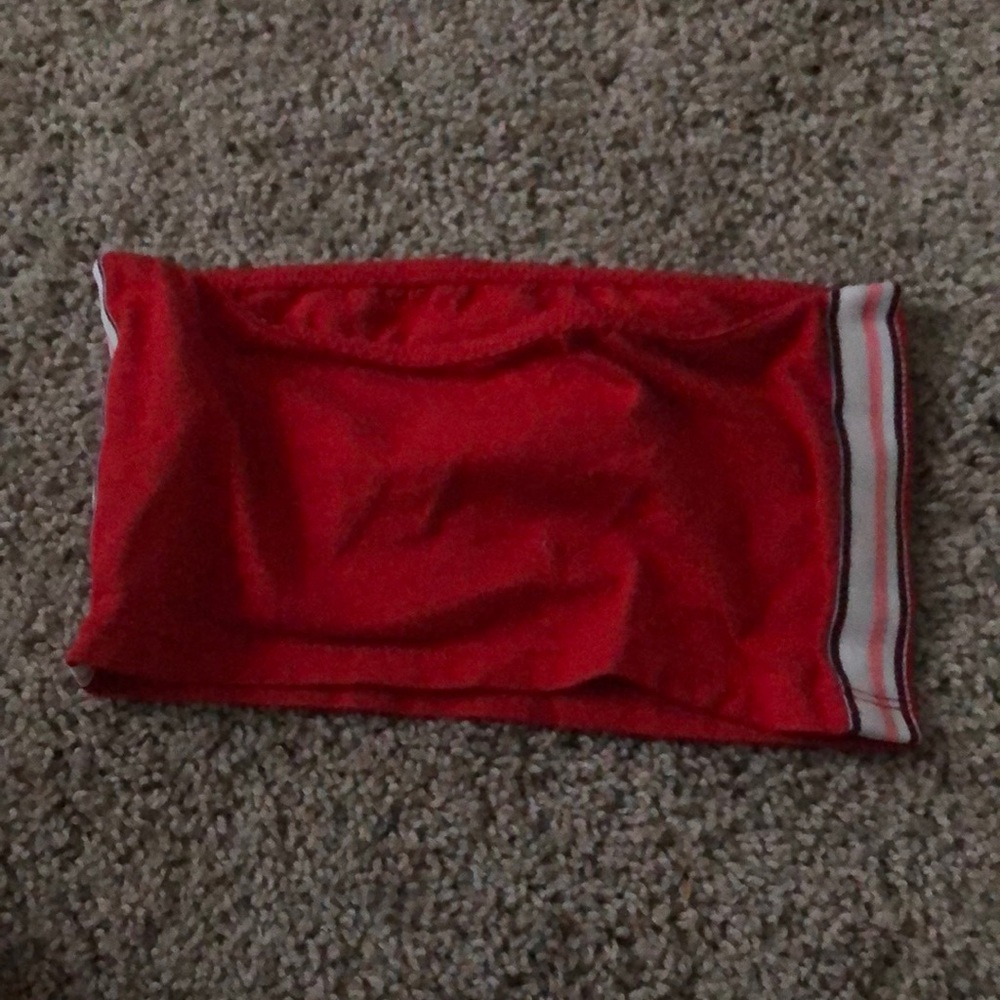 Red tube top with stripes on side